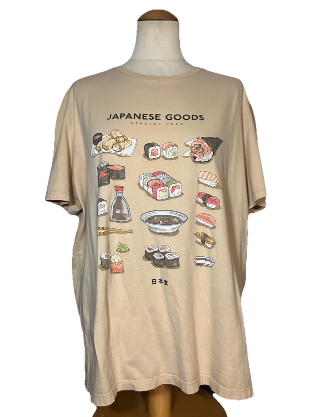 Japanese Goods Beige Graphic Tee Men’s Casual Shirt Tan Size L